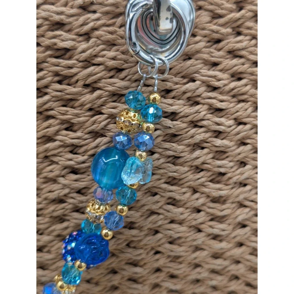 Blue & Gold Dragon Purse/Phone‎ Charm Beaded Handbag Accessory Jewelry Charm NEW